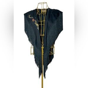 Rare Find! Vintage Wanted by Beads Beautiful Western Embroidered Fringe Shawl OS